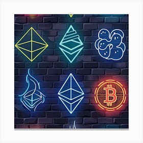 Neon Cryptocurrency Icons Canvas Print