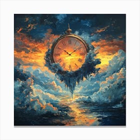 Clock In The Sky Art Canvas Print