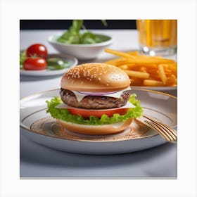 Hamburger On A Plate 105 Canvas Print