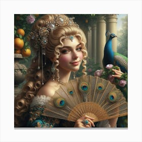 Victorian Lady With Peacock Canvas Print