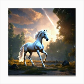 White Horse In The Forest 1 Canvas Print