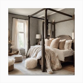 Bedroom With A Four Poster Bed Canvas Print