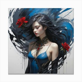 Woman With Red Roses Canvas Print