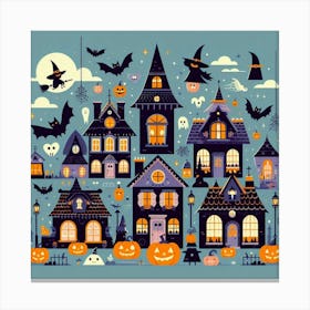 Halloween Houses At Night - Cute Vector style Illustration Canvas Print