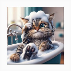 Cat In A Bath Canvas Print