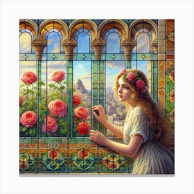 Roses In The Window 3 Canvas Print