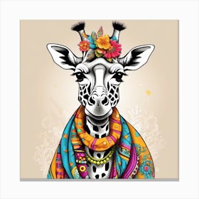 Giraffe With Flowers Canvas Print