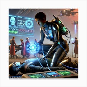 A Sci Fi Scene Showcasing Saren Deyra Medical Expertise Canvas Print