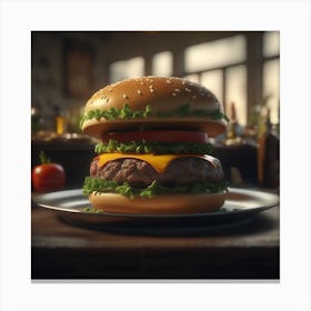 Hamburger On A Plate 133 Canvas Print