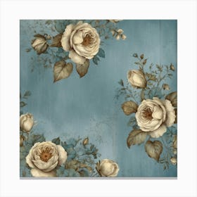 Roses On A Blue Background Canvas Print