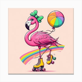 Flamingo with roller skates Canvas Print