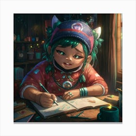 Girl Writing In A Notebook Canvas Print