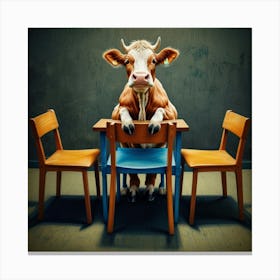 Cow At Table Canvas Print