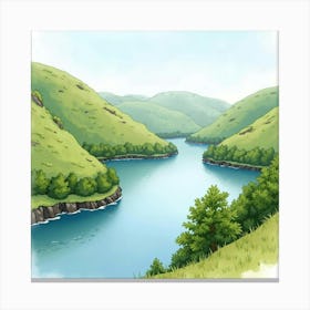 Watercolor Of The Lake District, With Its Tranquil Lakes And Lush Green Hills Canvas Print