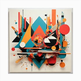 A dynamic abstract artwork with bold geometric shapes, vibrant colors, and intricate patterns. The composition should have a modern, minimalistic feel with a focus on symmetry and contrast Canvas Print