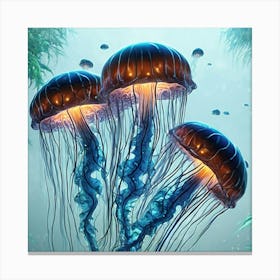 Bioluminescent Jellyfish Fish In A Jungle Fractal Pattern Vibrant By Jacob Lawrence And Francis 992543567 (1) Canvas Print