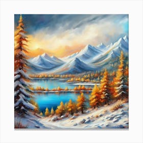 Montain lac oil painting abstract painting art 5 Canvas Print