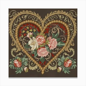 Ornate Vintage Hearts Muted Colors Lace Victorian 1 Canvas Print