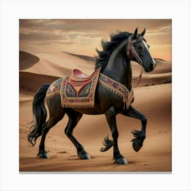 Black Horse In The Desert Canvas Print