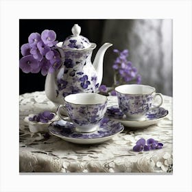 Teapot With Purple Flowers Canvas Print