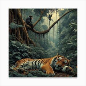 Tigress lying fast asleep in the jungle  Canvas Print