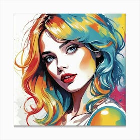 Girl With Colorful Hair 2 Canvas Print