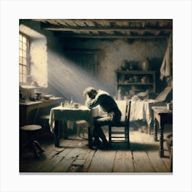 Man Sitting At A Table Canvas Print