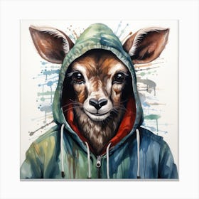 Watercolour Cartoon Kudu In A Hoodie Canvas Print