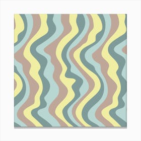 GOOD VIBRATIONS Groovy Mod Wavy Psychedelic Abstract Stripes in Cool Retro Colours Pine Mint Beige Yellow Canvas Print