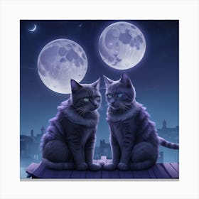 Two Cats In The Moonlight 1 Canvas Print