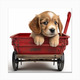 Little Red Wagon Puppy Canvas Print