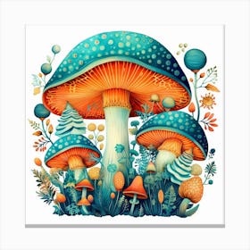 Mushrooms In The Garden 5 Canvas Print