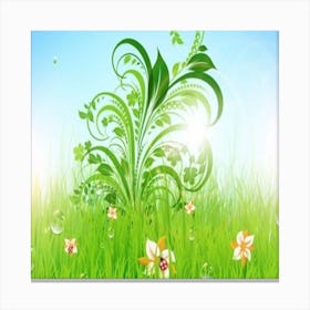 Green Grass With Flowers Canvas Print