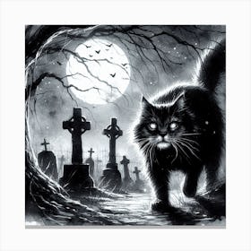 Black Cat In A Cemetery Canvas Print