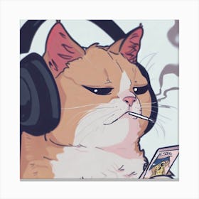 Cat Listening To Music Canvas Print