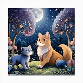 Two Cats In The Moonlight Canvas Print