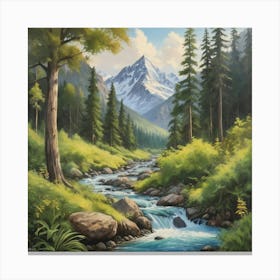 Mountain Stream Art Print Paintings Canvas Print