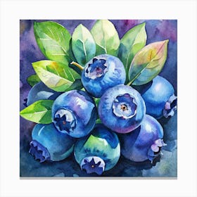 Watercolor Illustration Of Fresh Blueberries Canvas Print