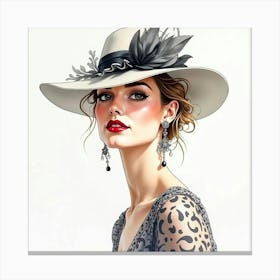 Watercolor Portrait Of A French Fashion Model, Glamorous And Refined Style 1 Canvas Print