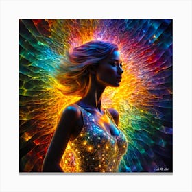 A Visually Stunning Abstract Illustration Of A Woman With Colorful Waves And A Neural Elements Dress Canvas Print