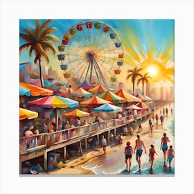 Beachgoers En Route To The Ferris Wheel  Canvas Print