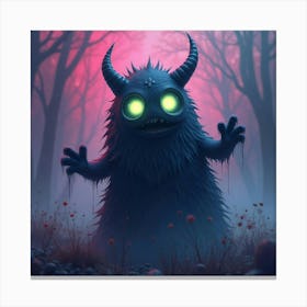 Monster With Glowing Eyes, Watercolor Background, Dark Magic Vibes 1 Canvas Print