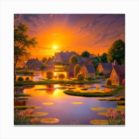 Sunset In The Village Canvas Print