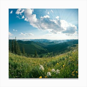 A Panoramic Scene Capturing The Essence Of A Clear Spring Day In Nature Soft Sunlight Filtering Thr (2) Canvas Print