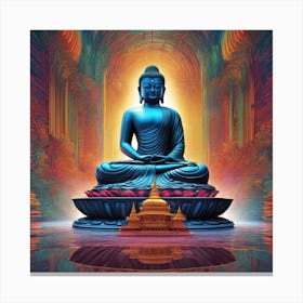 Lord Buddha Is Walking Down A Long Path, In The Style Of Bold And Colorful Graphic Design, David , R (2) Canvas Print