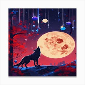 Moon And Wolf Canvas Print