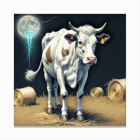 Cow With Lightning Canvas Print