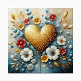 Heart Of Gold and flowers acrylic art Canvas Print