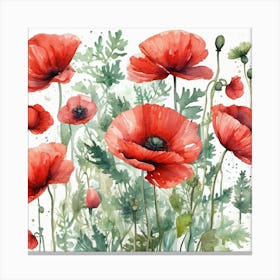 Watercolor garden Poppies Canvas Print