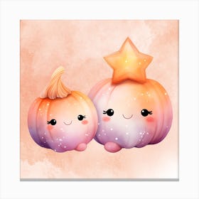 Cute Pumpkins watercolor background Canvas Print